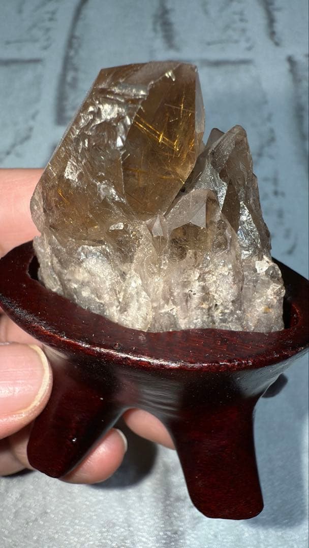 ⑤ブラジル産 タイチンルチルクォーツ マスター 原石クラスター 特注手彫専用台座