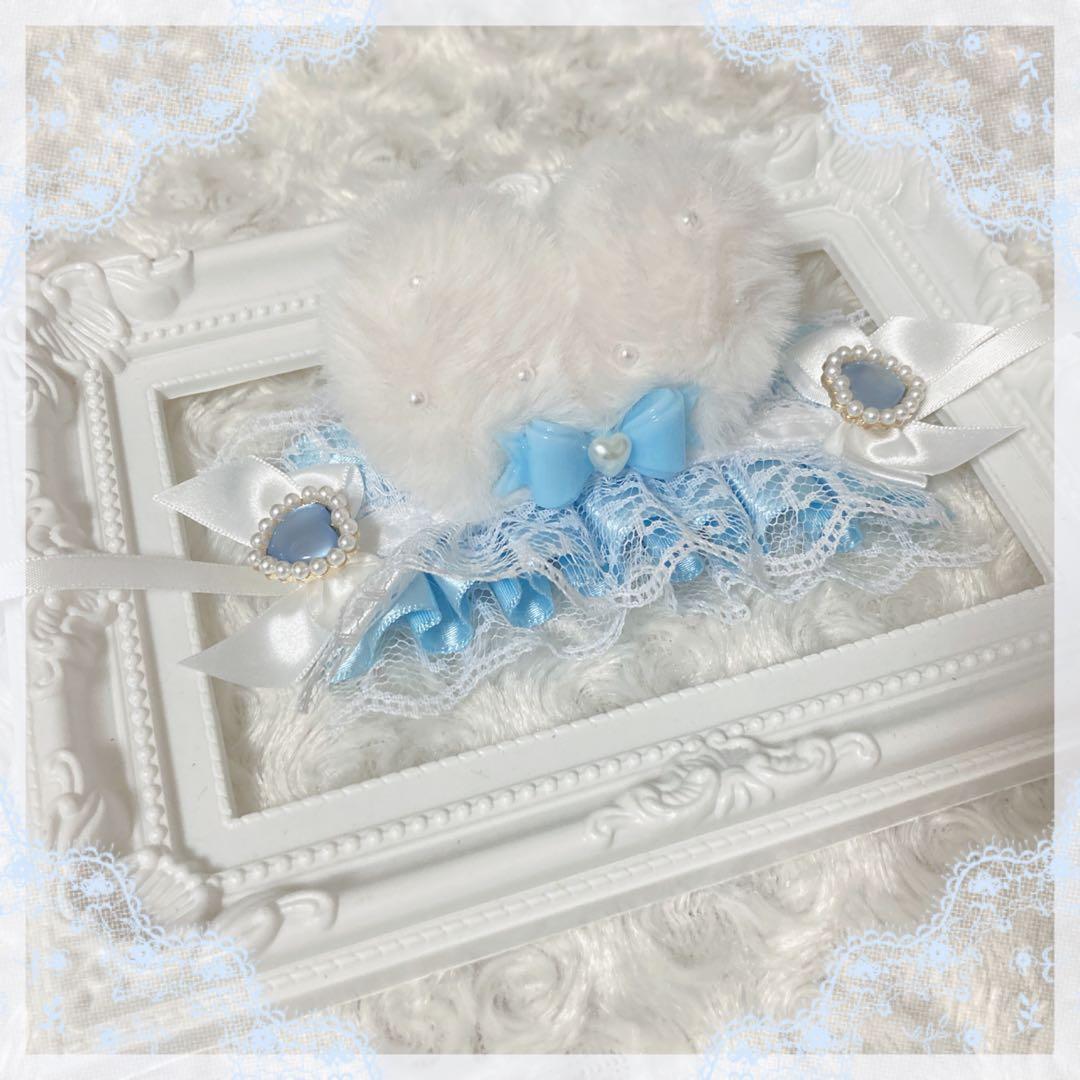 【110】ぬいぐるみ ぬい服 おまんじゅう ヘッドドレス【白 水色 うさぎ】