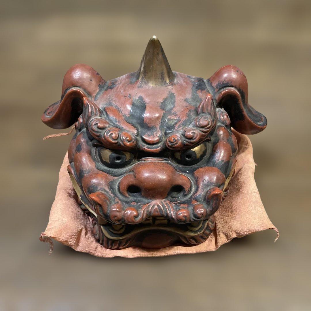 【九谷焼】獅子頭 赤黒　床の間 魔除け 縁起物 厄除け 置物 インテリア