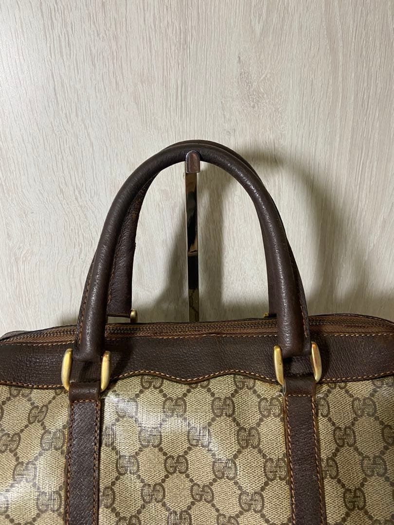 オールドグッチ　ボストンバッグ　GG柄　スプリーム　レザー　PVC ブラウン
