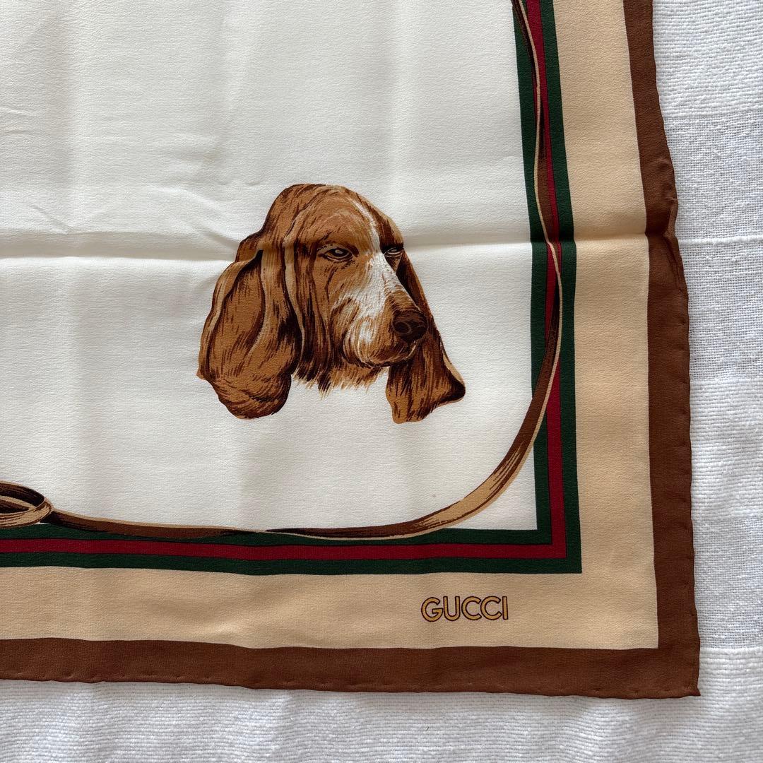 GUCCI シルク　ミニスカーフ　シェリーライン　犬　ドッグ　イタリア製　グッチ