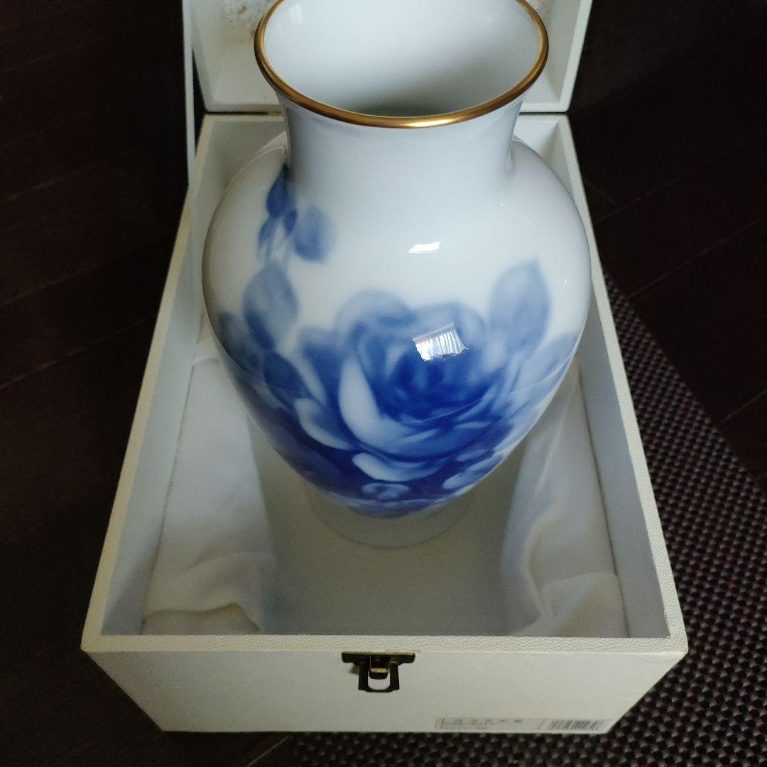 大倉陶園 ブルーローズ 花瓶 28cm