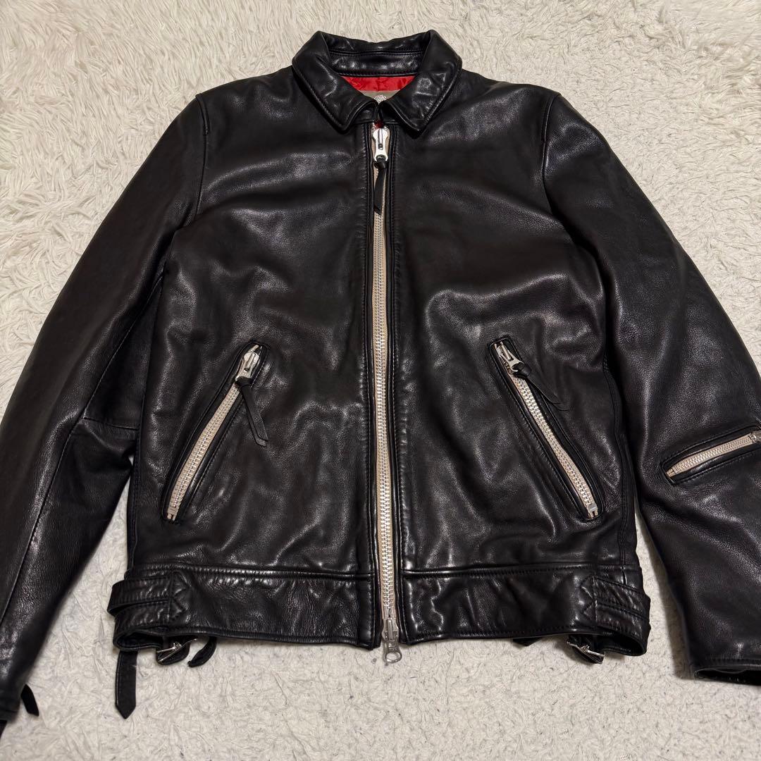 近年極美品　ナノユニバース　シングルライダースジャケット　羊革　キルティング