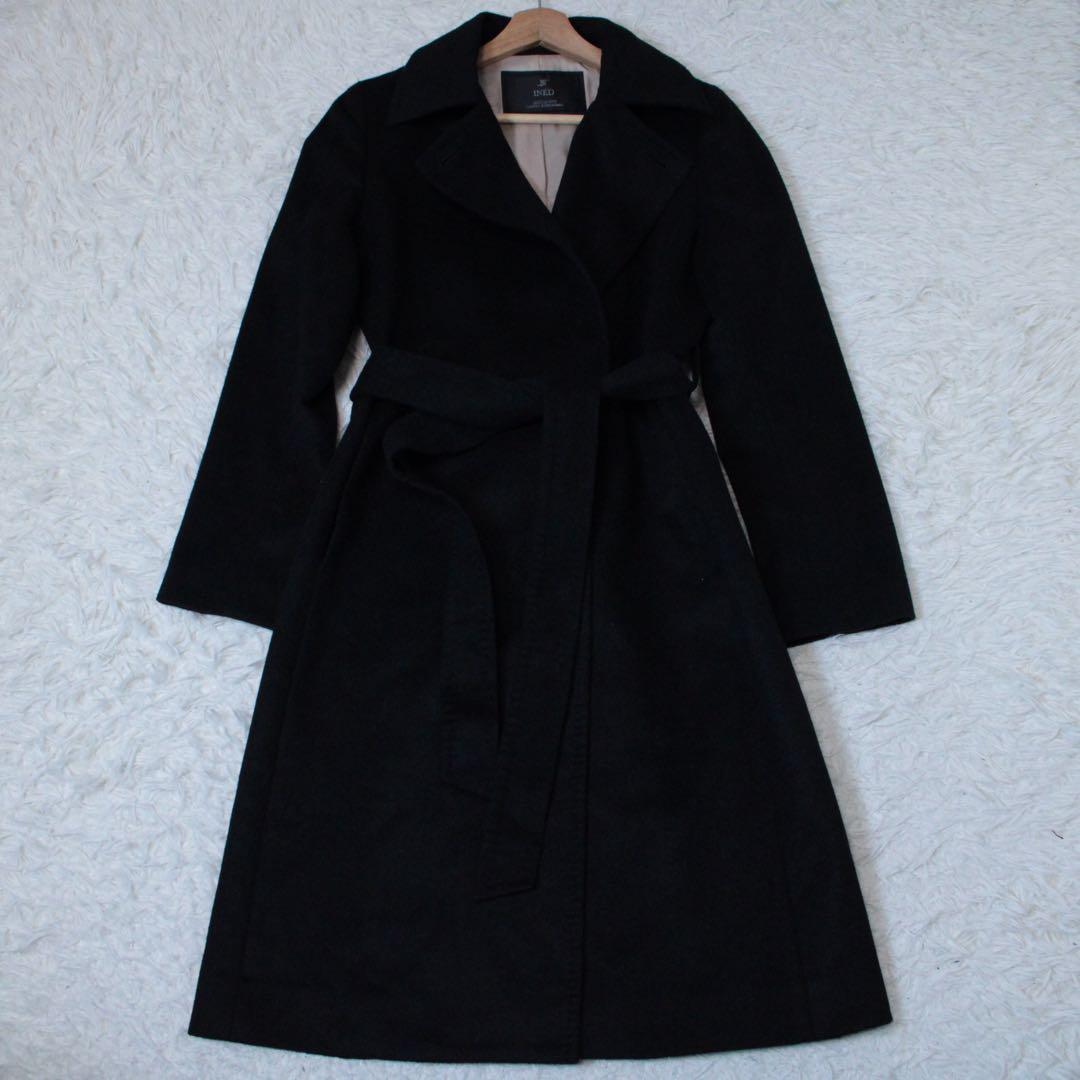 INED イネド カシミヤ100% 2WAY ラップコート 黒 9 冠婚葬祭