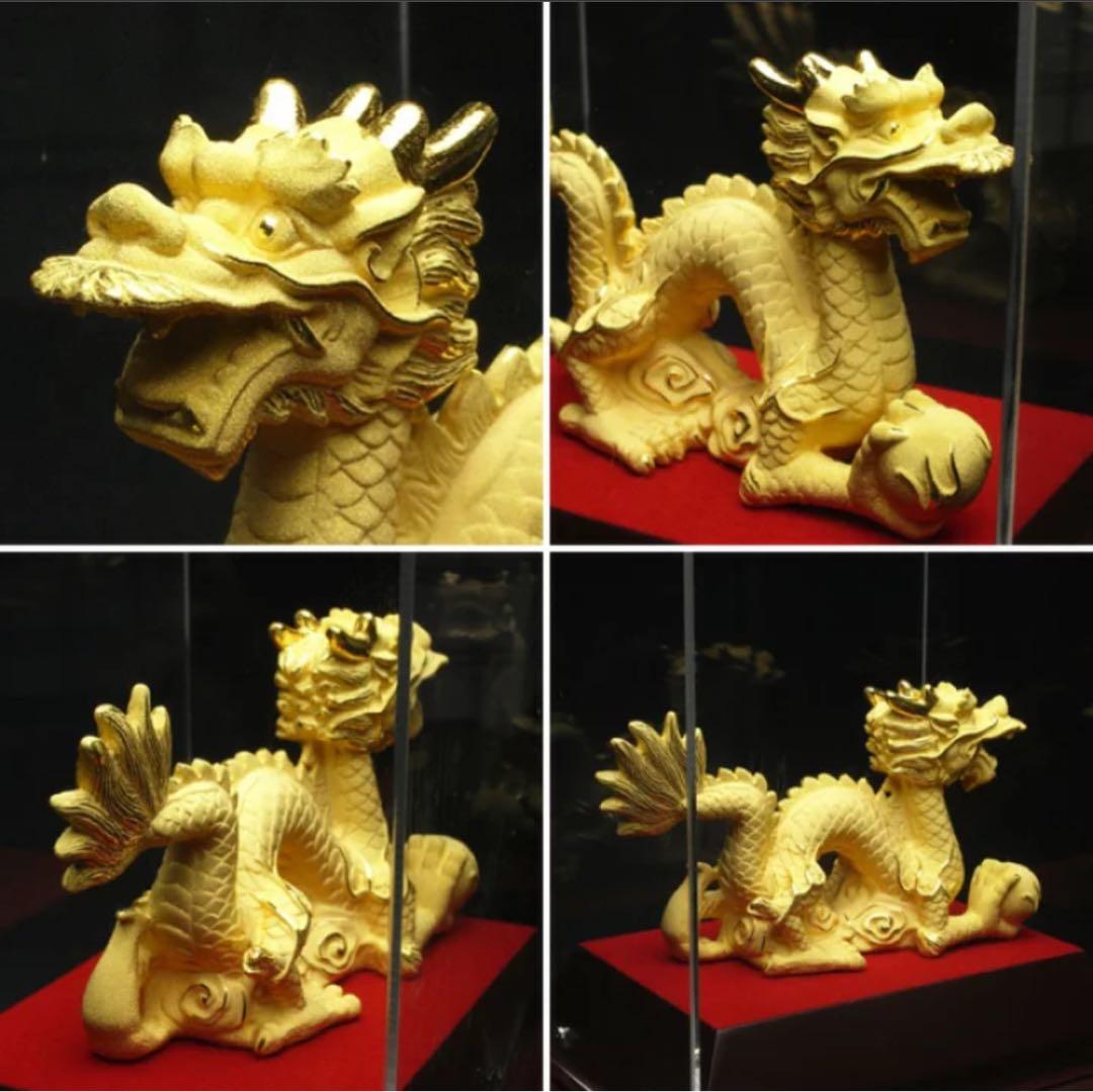 ぷ*ん様 改運】招財龍【純金仕上げ】（風水の龍、龍の置物