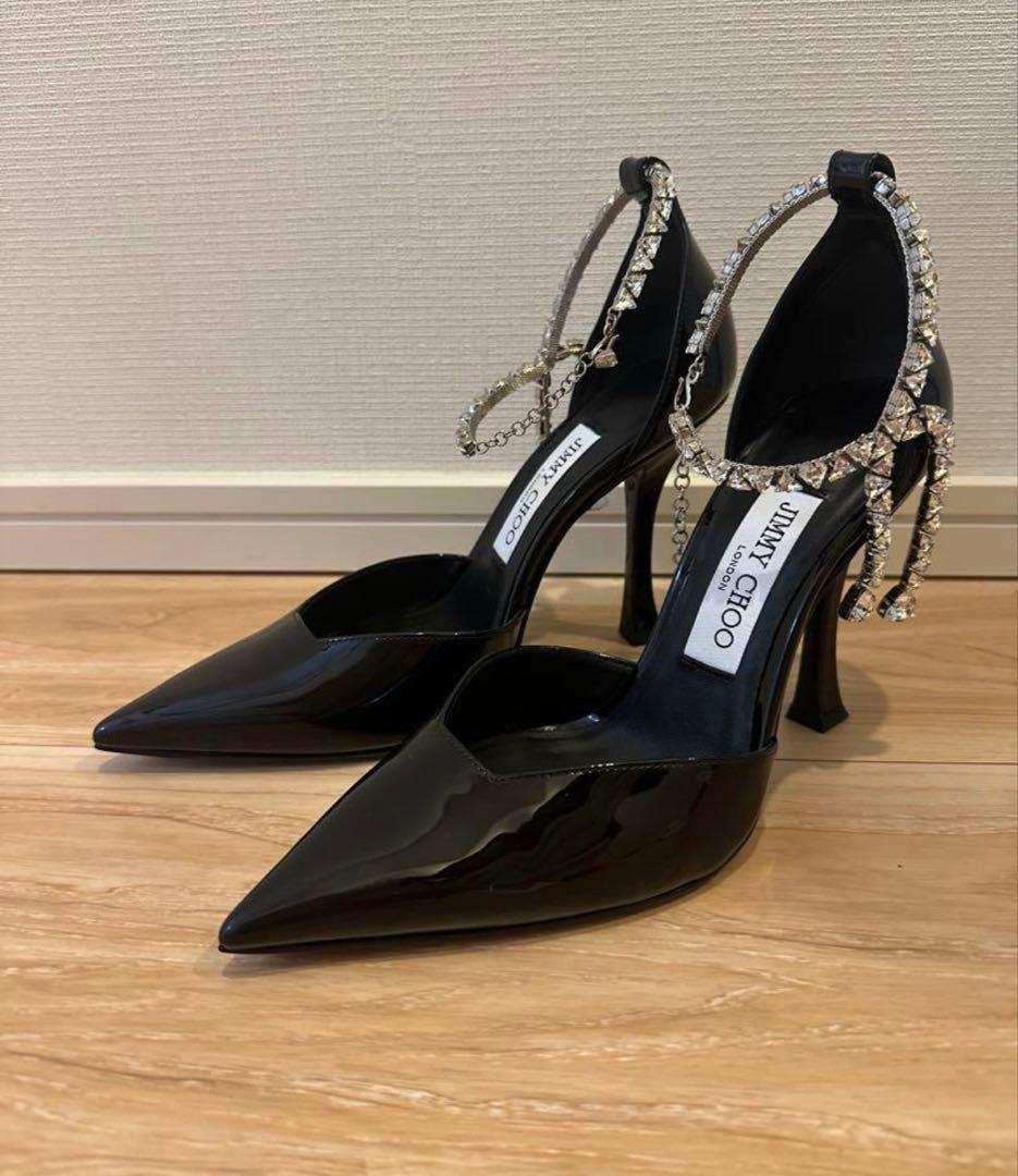 JIMMY CHOO ブラック パテントレザー・パンプス　37