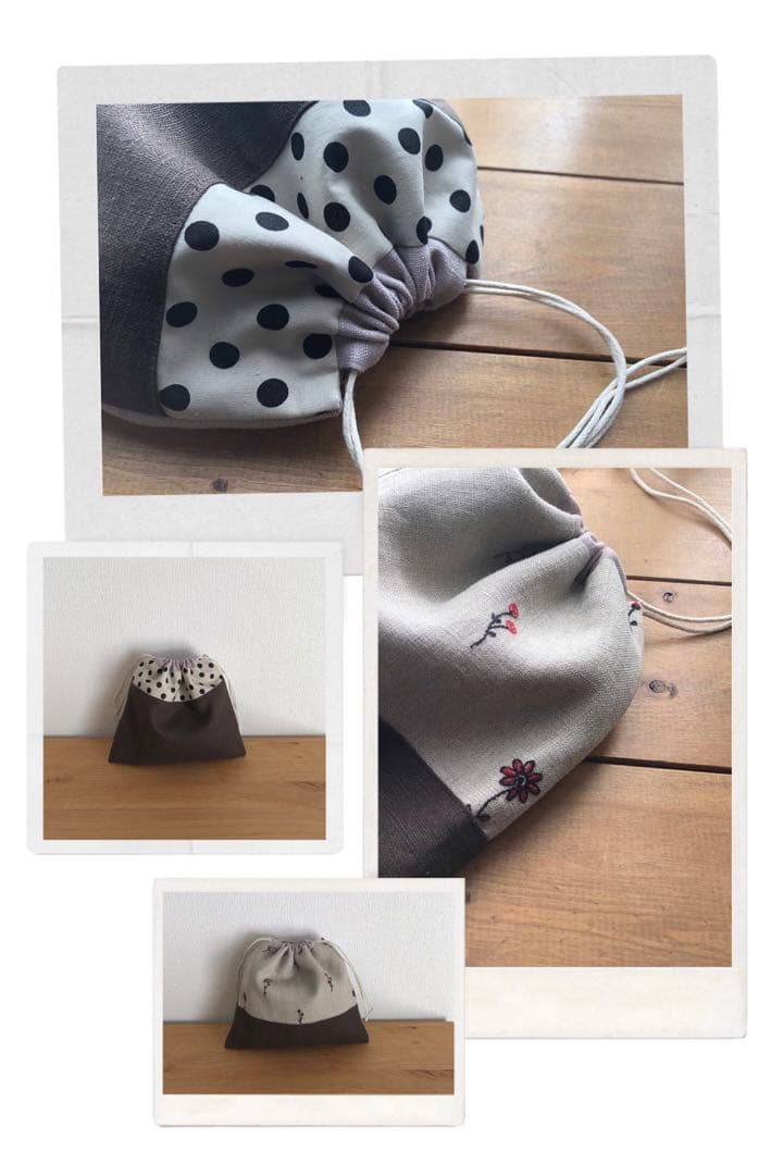 29.リネン　お花刺繍　巾着袋