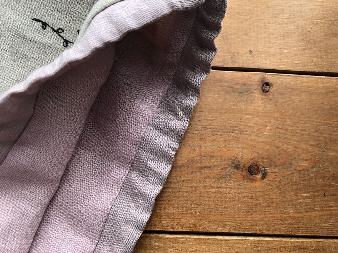 29.リネン　お花刺繍　巾着袋