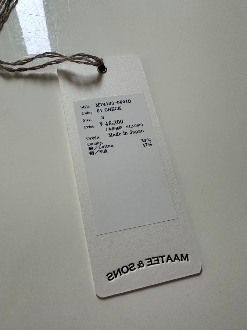 MAATEE&SONS 24SS LIAN C/S CHECK サイズ　3