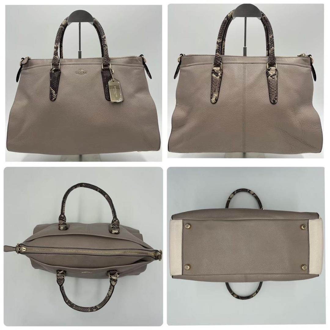 COACH コーチ トートバッグ パイソン柄 レザー ベージュ F35887