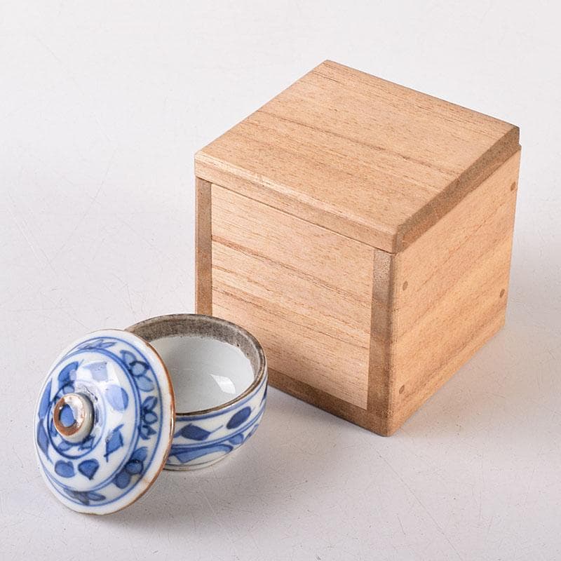 中国　新渡青花　花文　蓋壺　小壷　スンコロク　宋胡録　時代箱　C　R8683