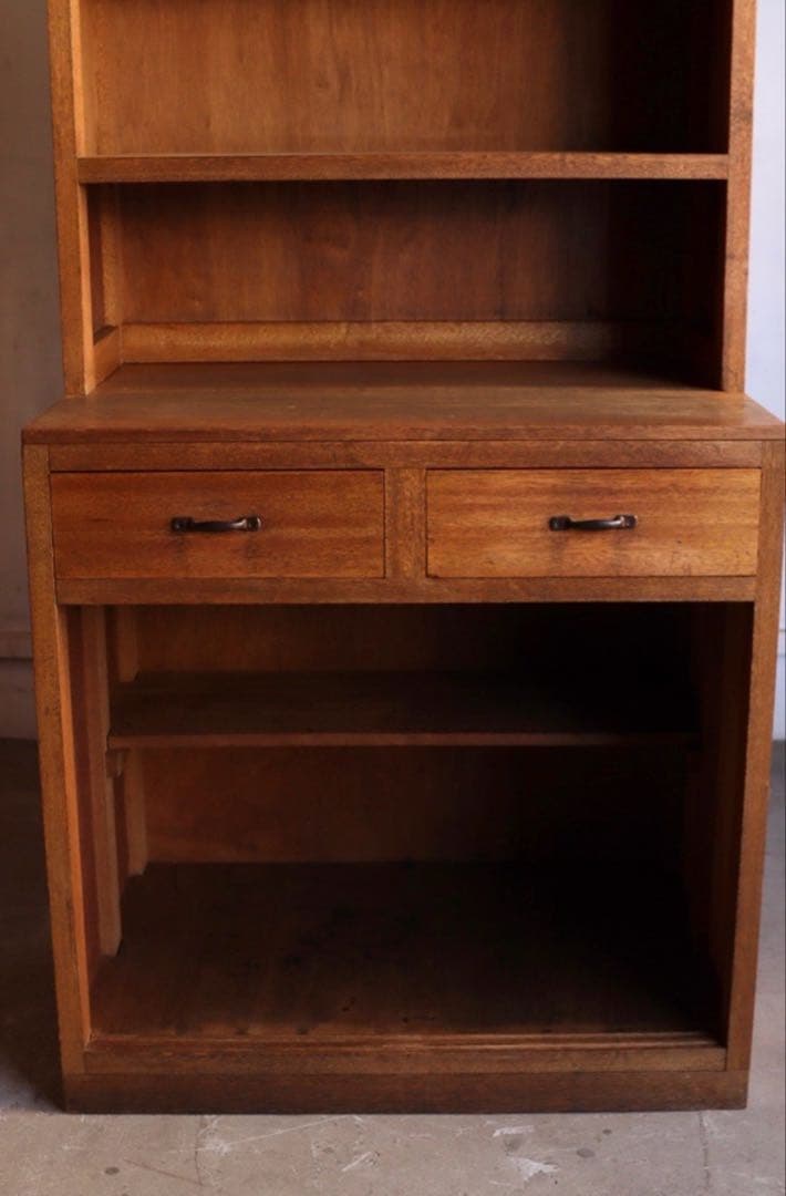 古家具 ガラス引戸キャビネット 食器棚 水屋箪笥 無垢材 古道具