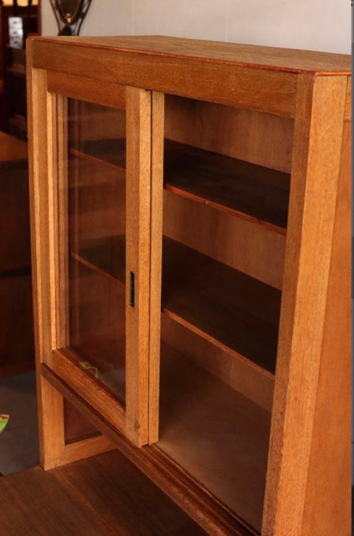 古家具 ガラス引戸キャビネット 食器棚 水屋箪笥 無垢材 古道具