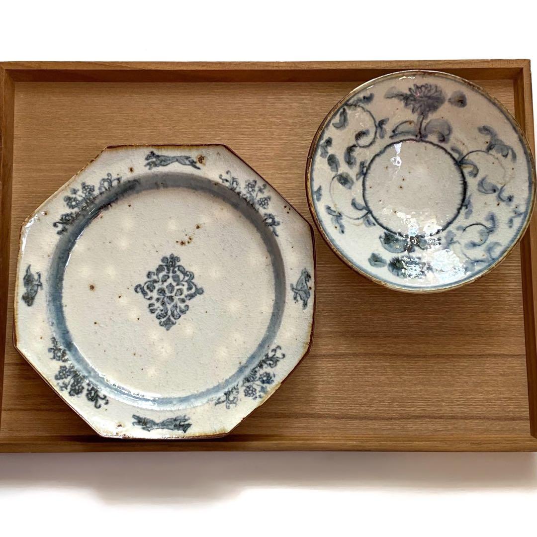 市野吉記　コウホ窯　安南手　プレート　平皿　八角皿　中鉢　浅鉢　アンティーク皿