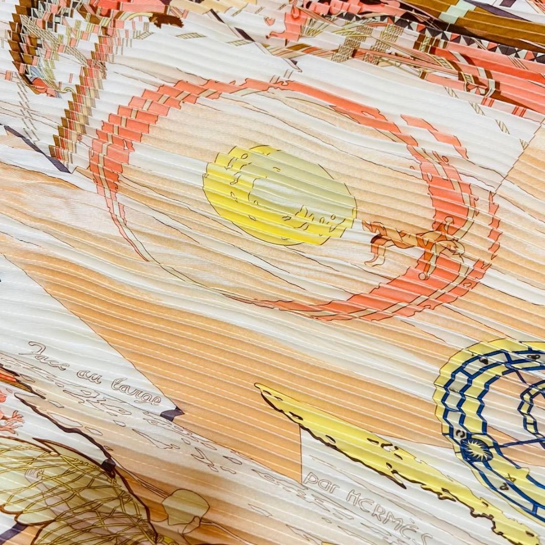 HERMES エルメス プリーツカレ スカーフ ベージュ系 シルク