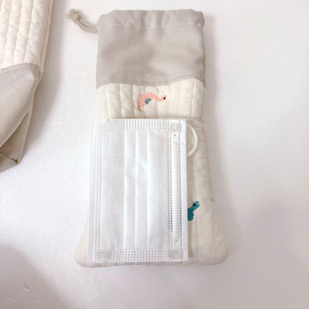 レッスンバッグ 上履き入れ　体操服袋　巾着　箸箱袋　ヌビ　恐竜刺繍