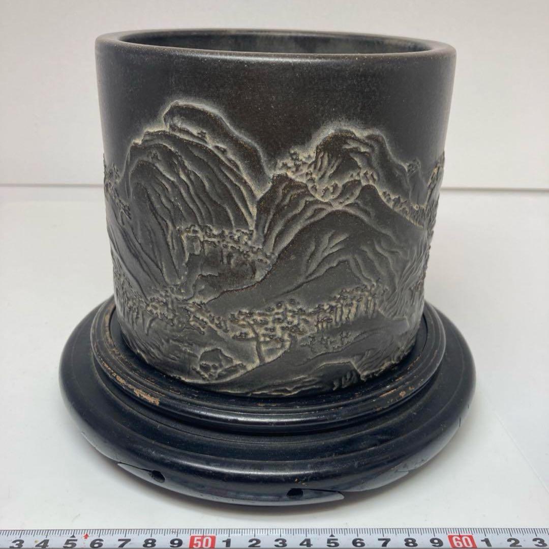 中国清時代紫砂筆筒 中国美術 大清乾隆年製 筒高さ17.6cm虎の区