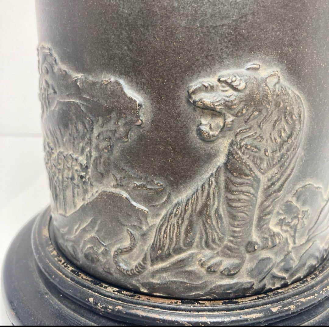 中国清時代紫砂筆筒 中国美術 大清乾隆年製 筒高さ17.6cm虎の区