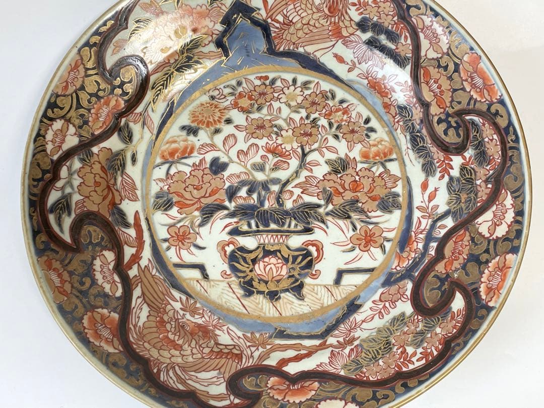 アンティーク　骨董　古伊万里　輸出伊万里　色絵　花瓶文　大皿　尺皿　飾り皿　金襴