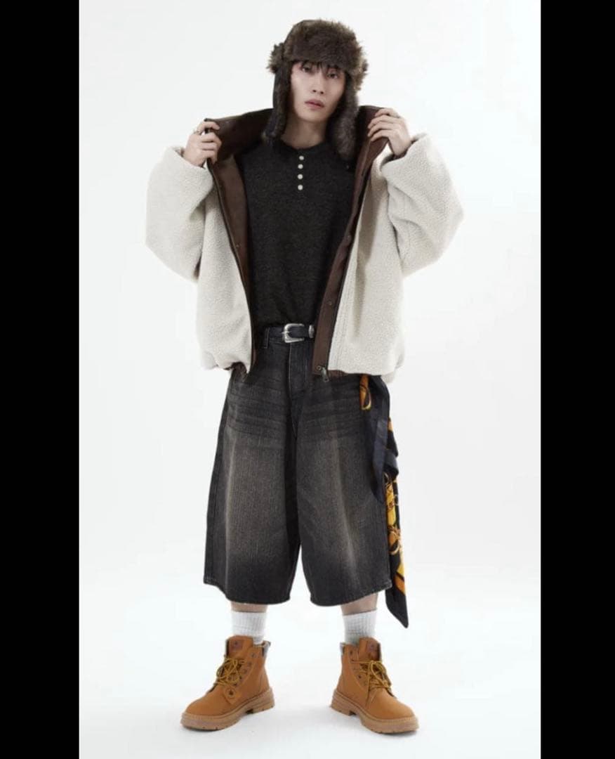 地底人リバーシブルPUレザージャケットbrown