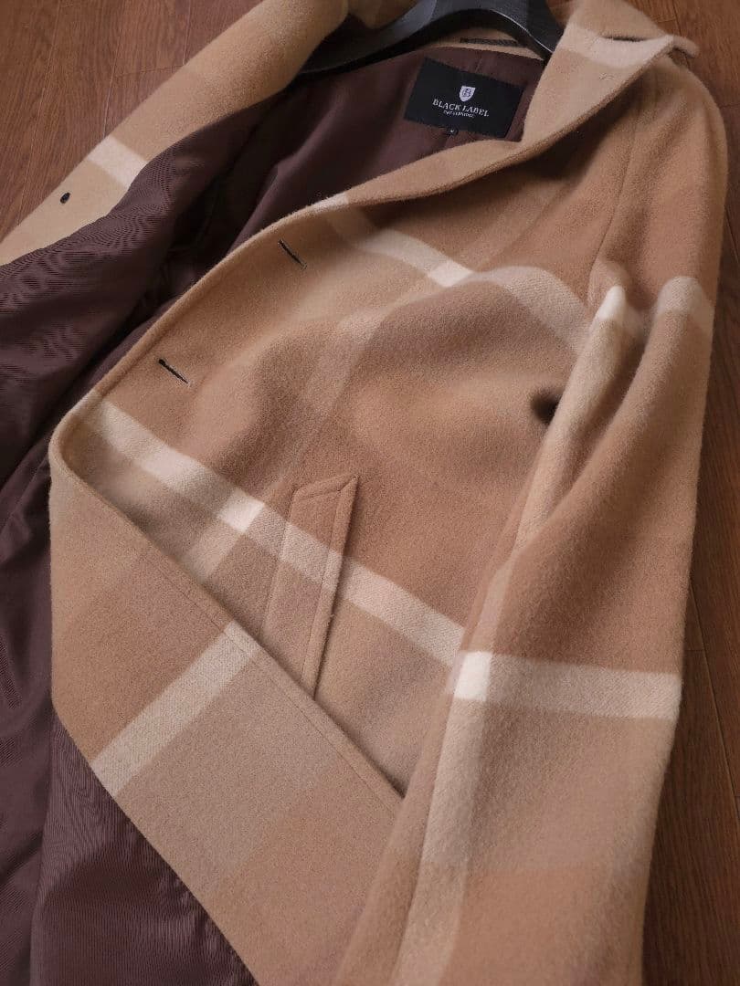 超希少 ブラックレーベル クレストブリッジ チェスターコート ベージュチェック