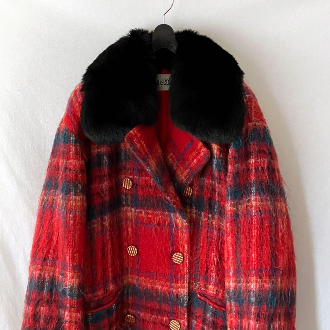 美品 Josephine ジョセフィーヌ コート モヘア チェック フォックス