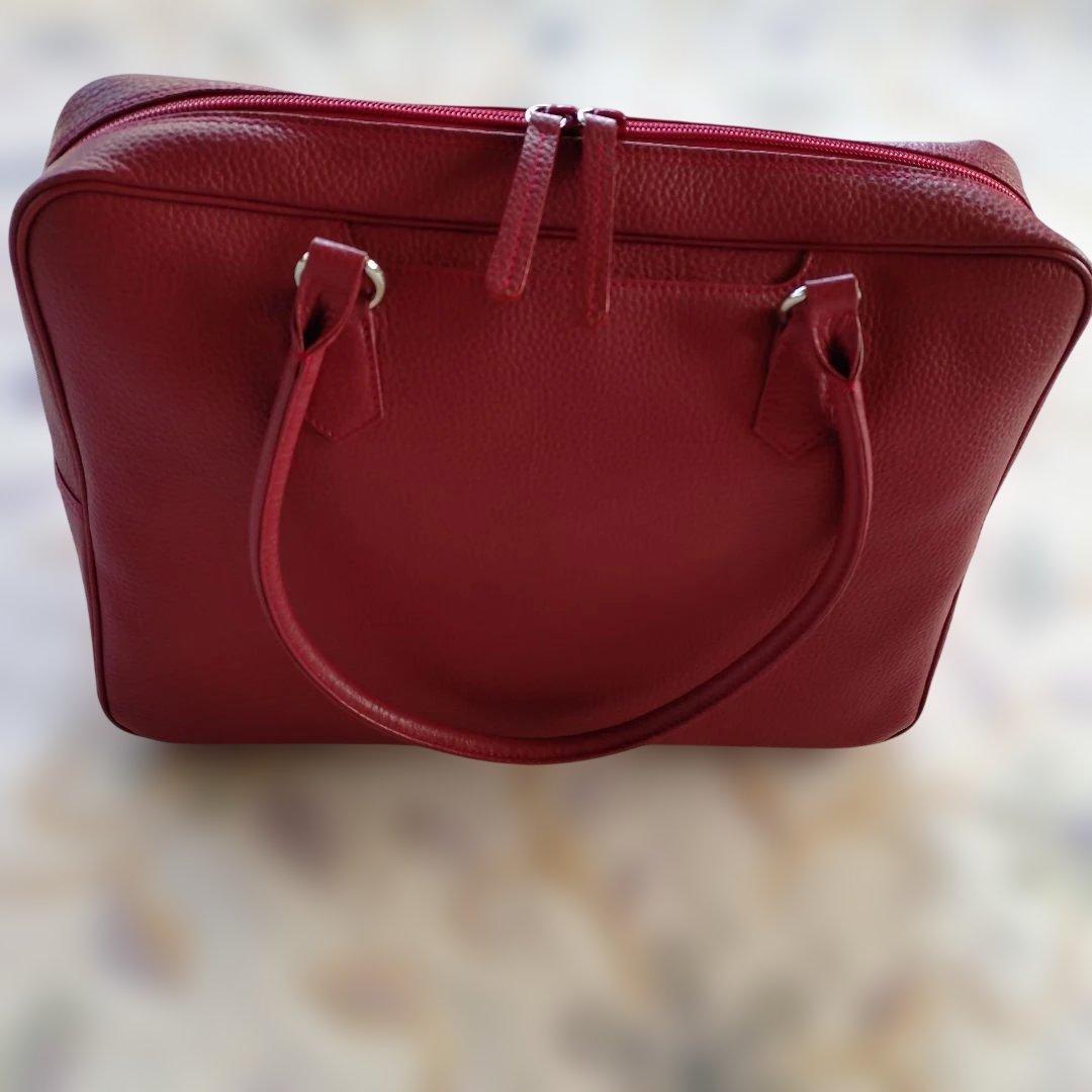 濱野レザーボルドートートバッグ ファスナー付き