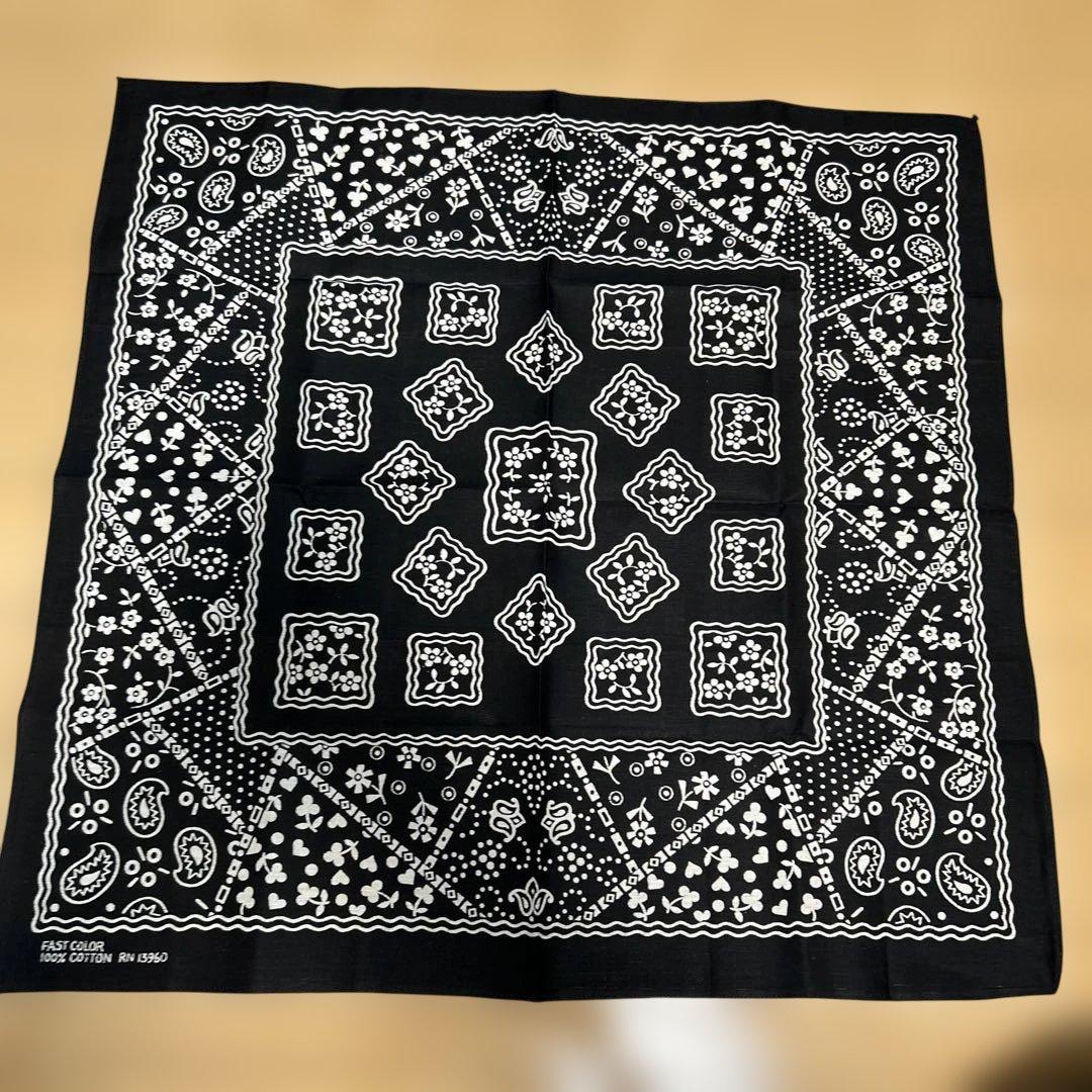 60's バンダナ クッキー柄　ブラック！デッドストック！
