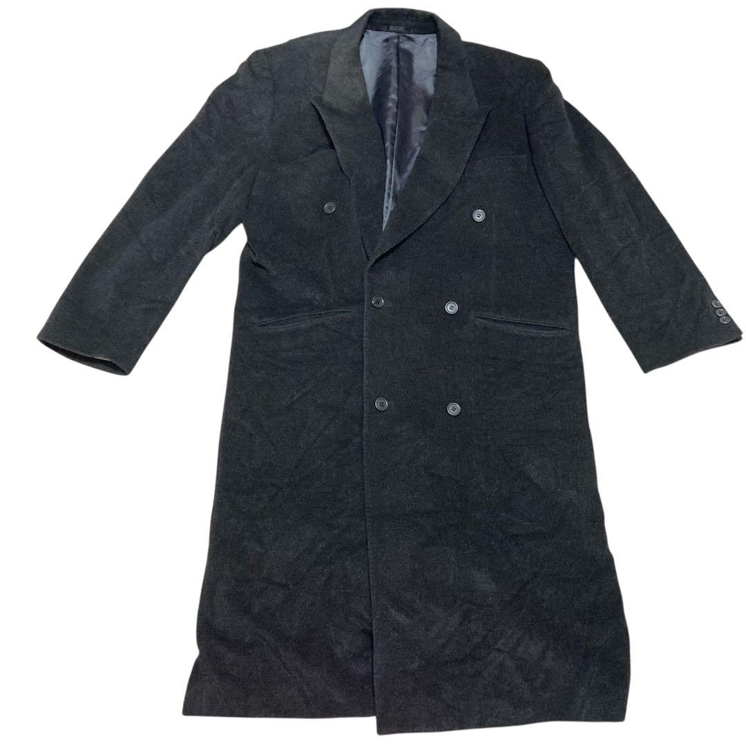 希少4L★CENTOUNO アンゴラ60％ ダブルブレスト ロングコート 黒