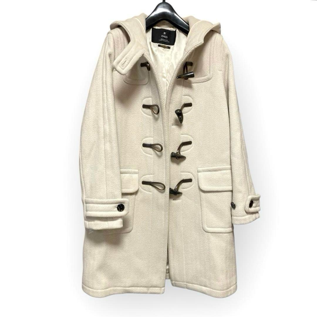 美品✨INED ヘリンボーン L ダッフルコート アイボリー ロング ウール