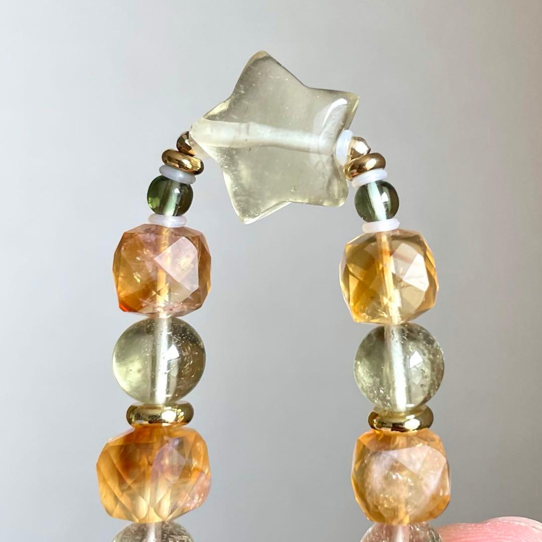 天然石ブレスレット☆モルダバイト リビアングラス シトリン