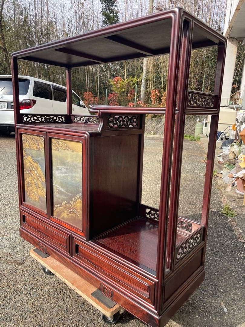 蒔絵　茶箪笥　飾り棚　唐木　和箪笥　アンテイク花梨　昭和レトロ
