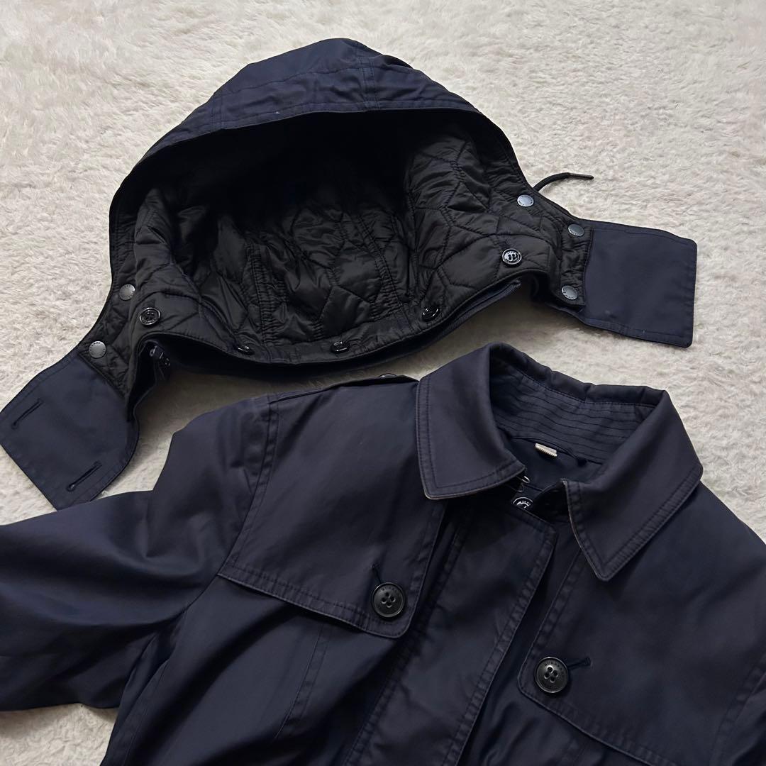 バーバリーブリット トレンチコート メガノバチェック ライナー 腰ベルト 紺 M