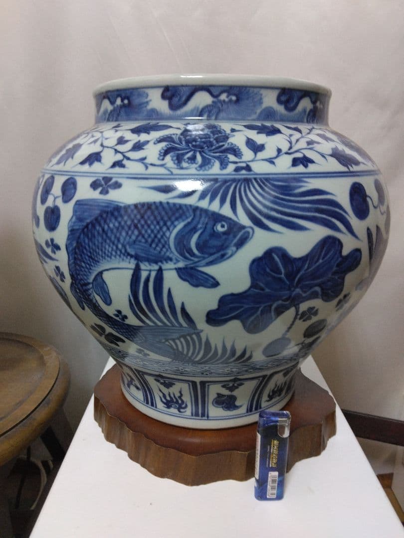 中国美術青花魚藻紋壺