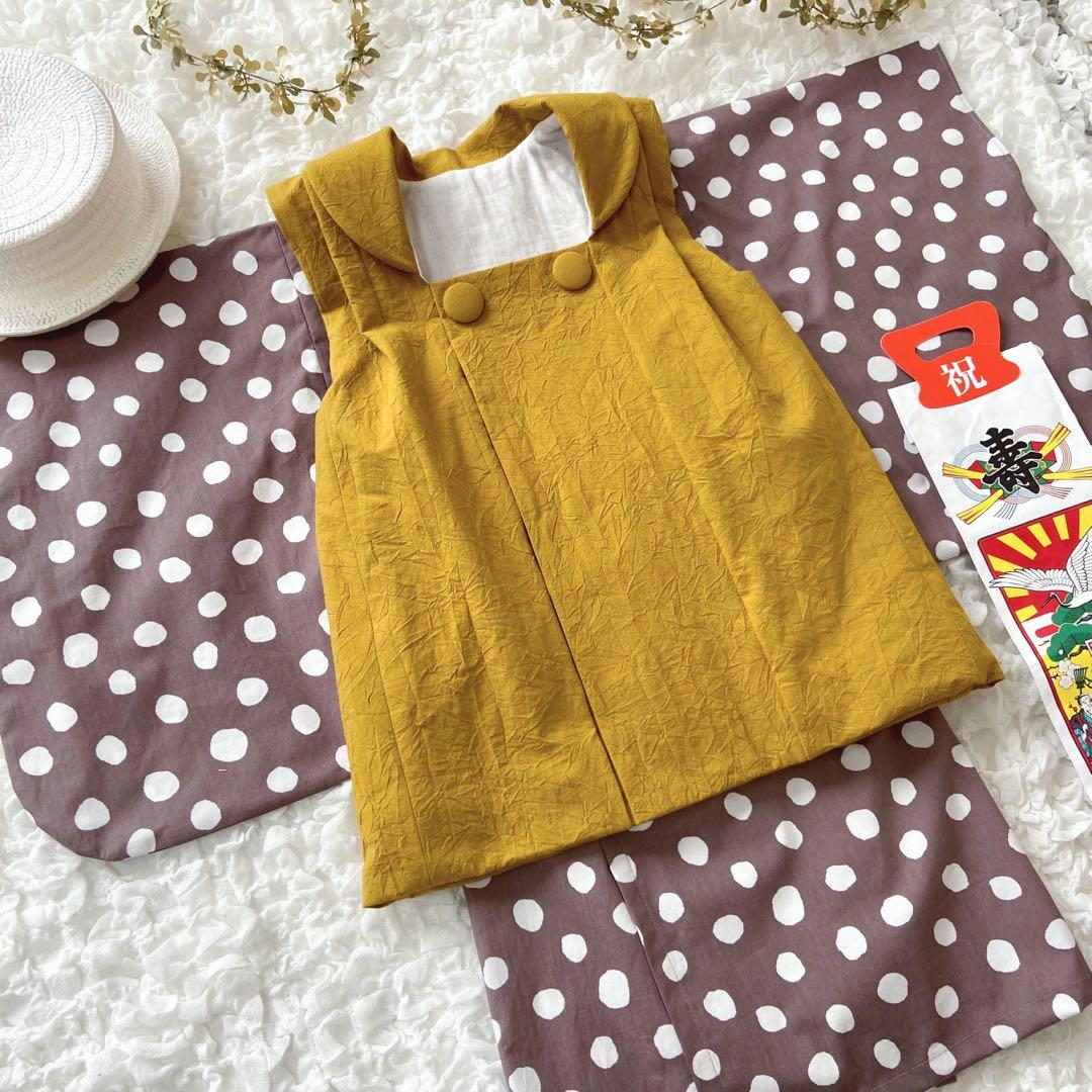 《再販》七五三 3歳 着物＆被布コート セット ふぞろいドット ハンドメイド