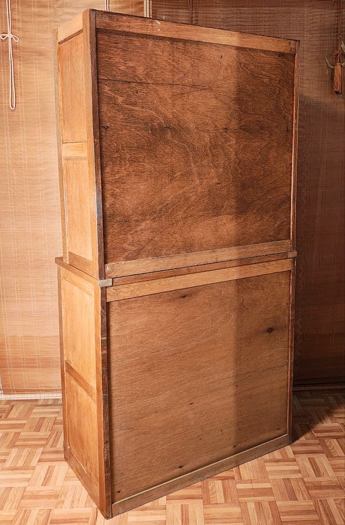 食器棚　ガラス戸棚　モールガラス　昭和レトロ　古家具