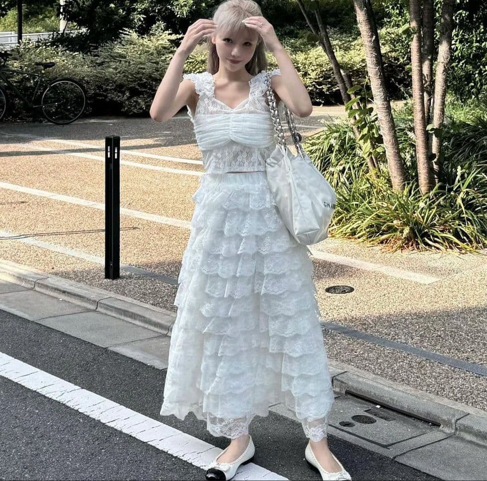 トリートユアセルフ girly lace frill long skirt