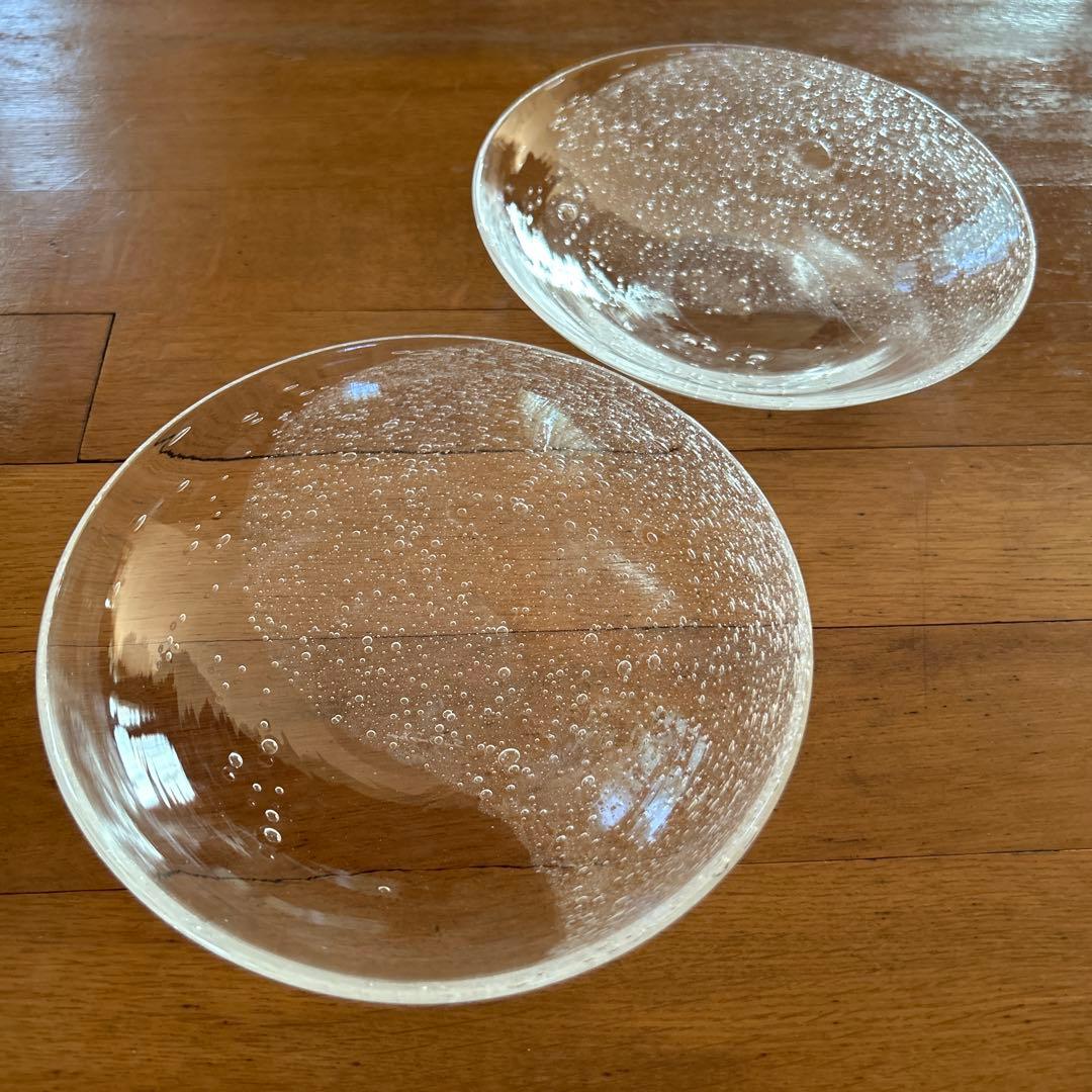 新品◆108荒川尚也　気泡　アワガラス平鉢M 16.0cm 2枚　宙吹きガラス