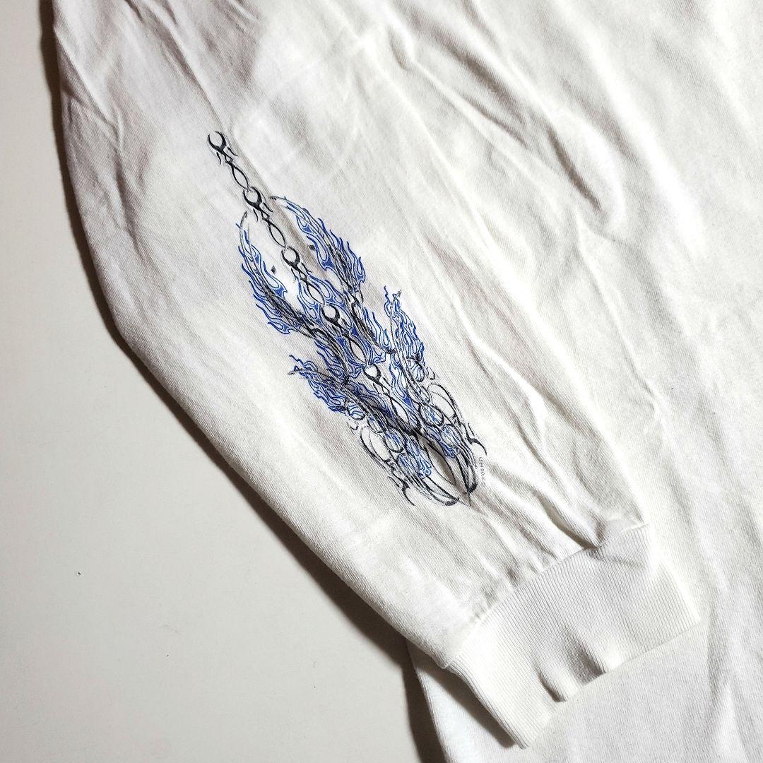 ハーレーダビッドソン　プリント　ロゴ　ファイアー　フレイム　白　長袖　ロングT