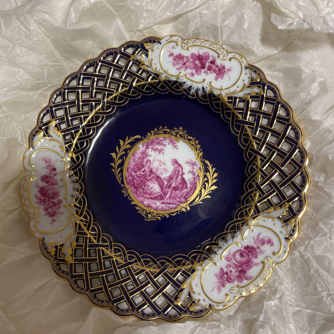 【希少・美品】古マイセン　オールドマイセン　コバルト　金　飾り皿　1880年代