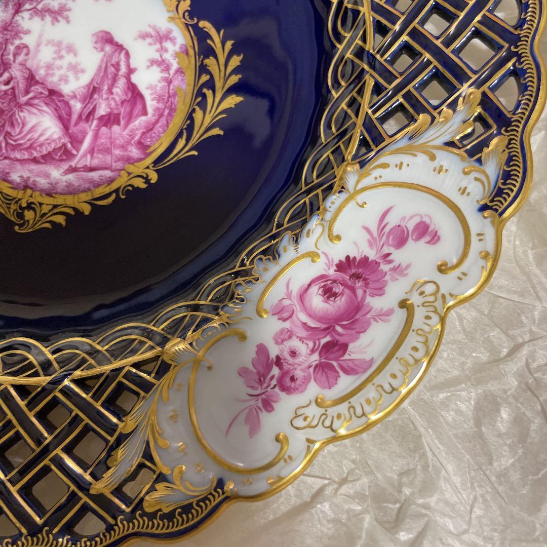 【希少・美品】古マイセン　オールドマイセン　コバルト　金　飾り皿　1880年代