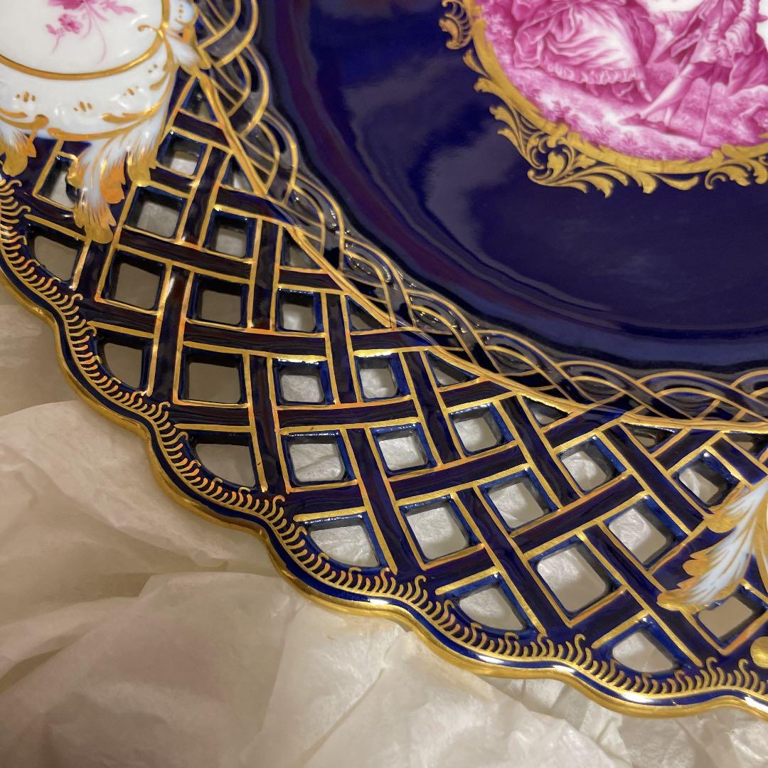 【希少・美品】古マイセン　オールドマイセン　コバルト　金　飾り皿　1880年代