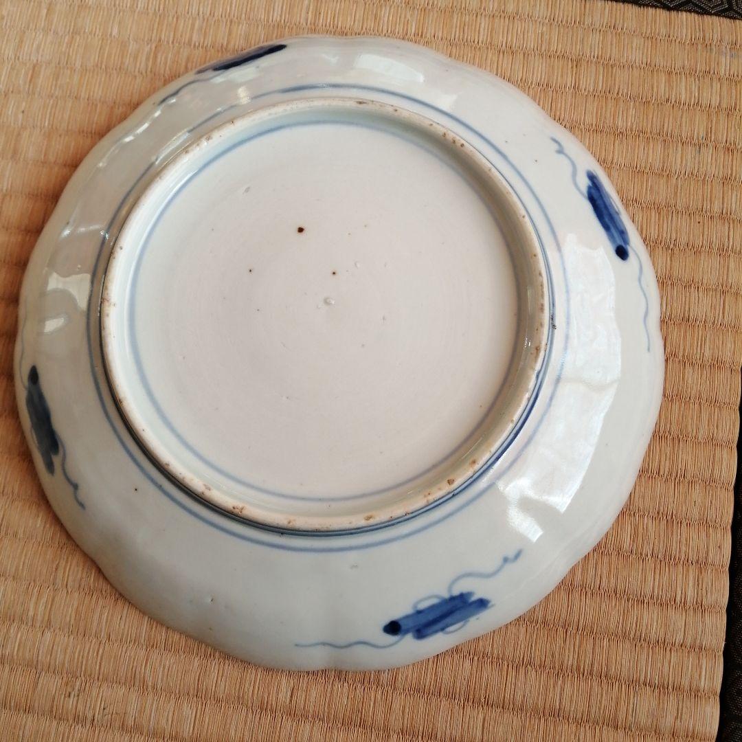 伊万里　染付輪花縁大皿　8枚　24cm　明治〜大正期