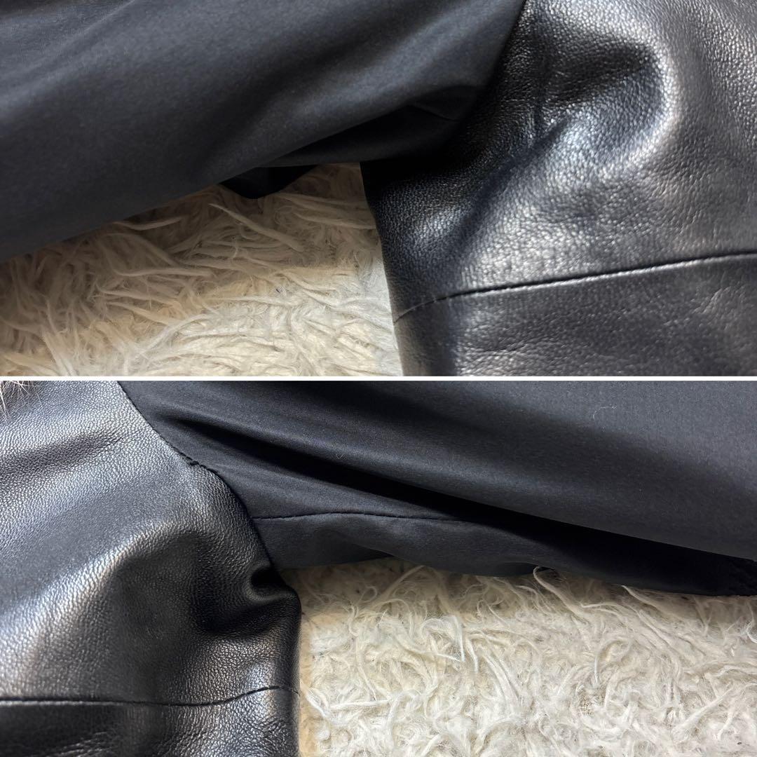 超希少☆極美品【バルマン】羊革　切り替え　ファー　フーデットレザーコート　黒　M
