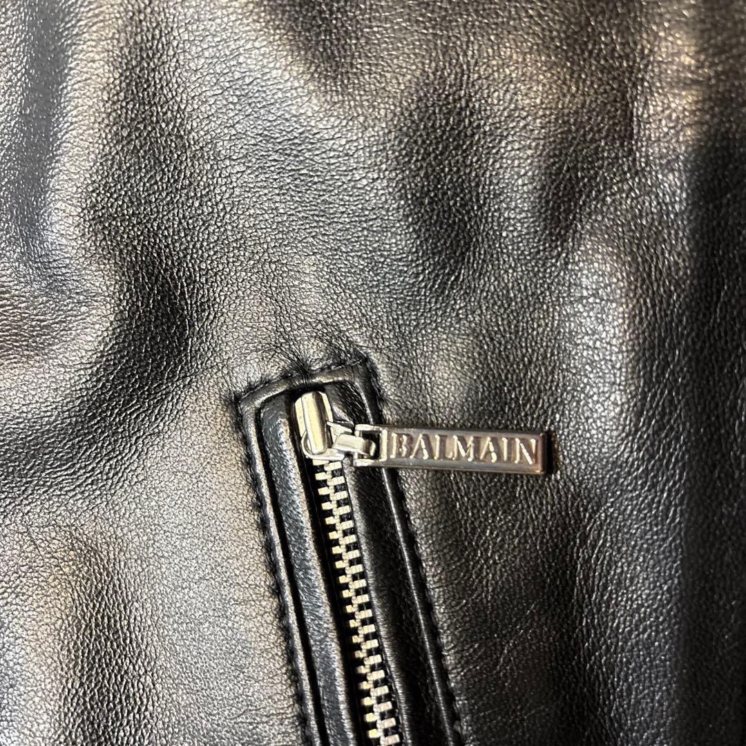 超希少☆極美品【バルマン】羊革　切り替え　ファー　フーデットレザーコート　黒　M