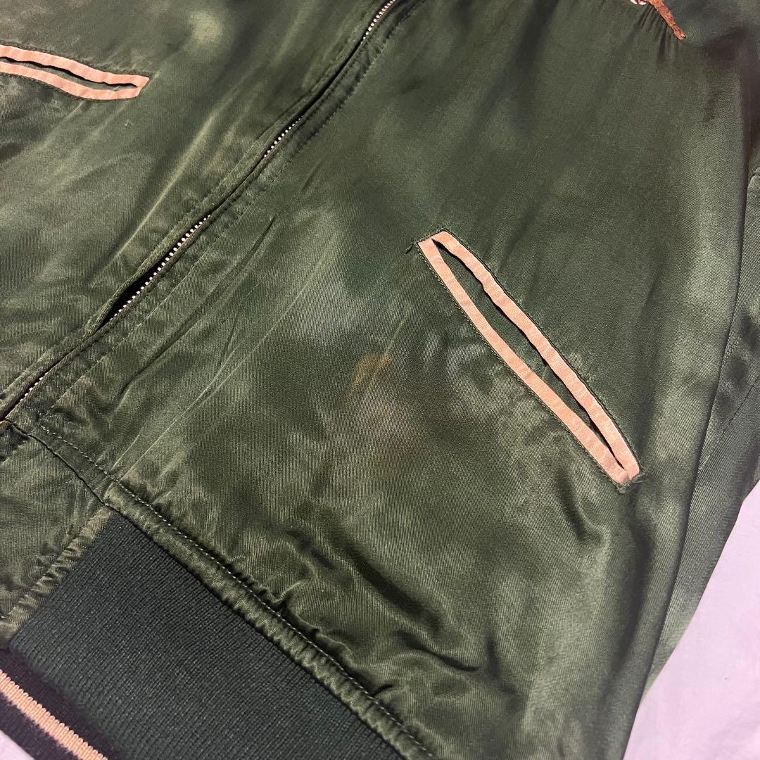 HOUSTON スカジャン XL オリーブ ブラック リバーシブル 虎 鷹 龍