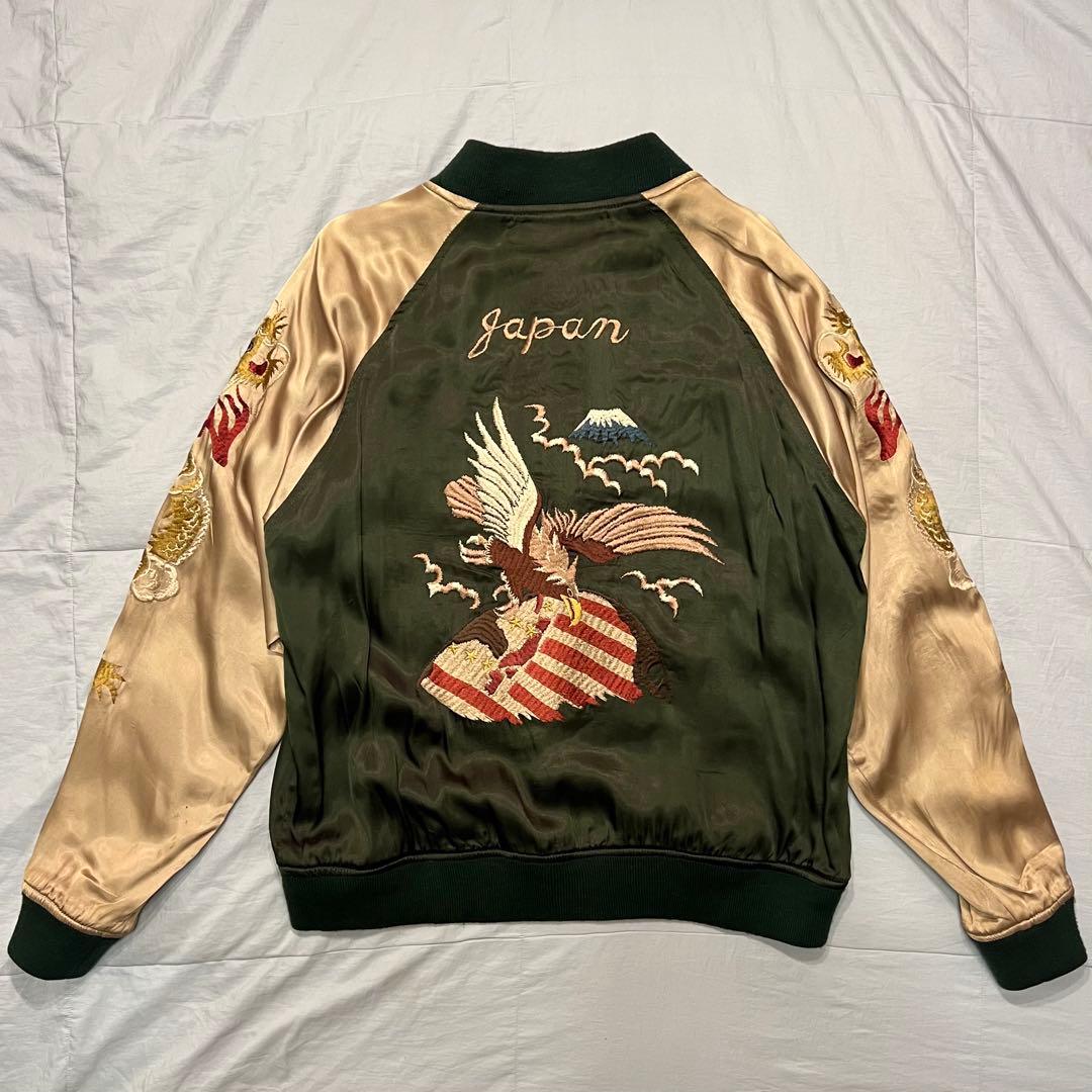 HOUSTON スカジャン XL オリーブ ブラック リバーシブル 虎 鷹 龍