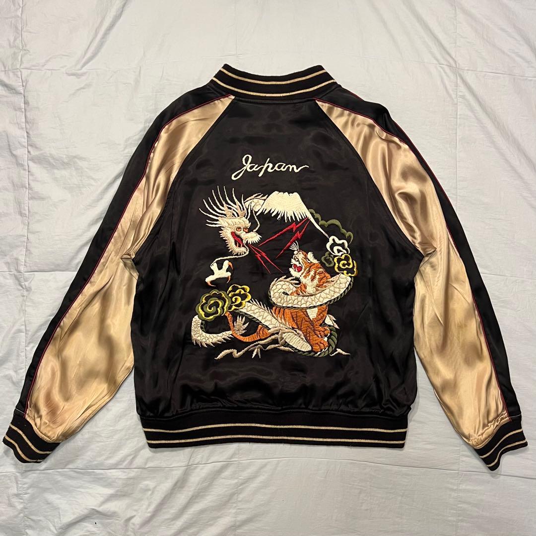 HOUSTON スカジャン XL オリーブ ブラック リバーシブル 虎 鷹 龍