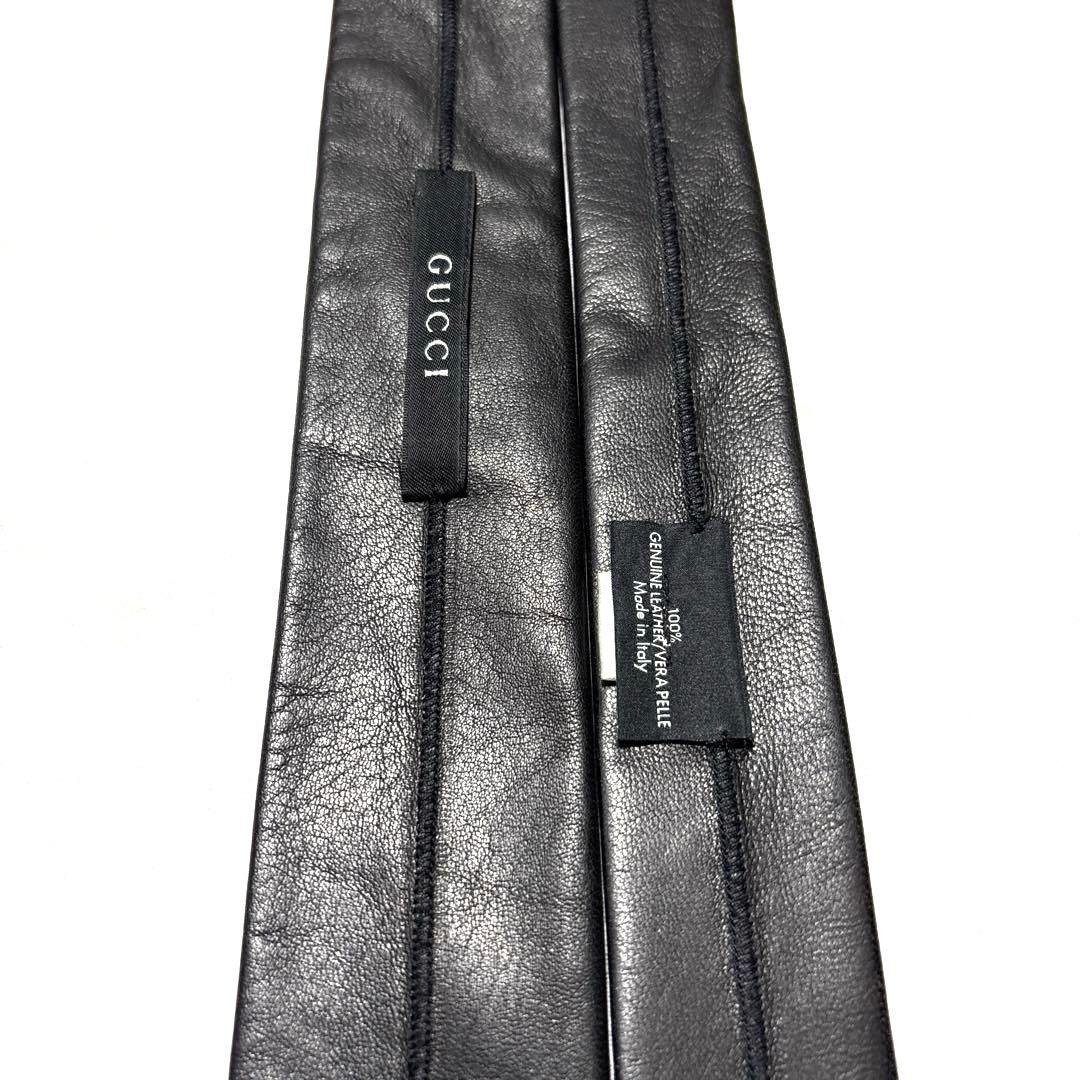 GUCCI グッチ　ネクタイ　レザー　ブラック　羊革　ナロータイ　美品　超希少