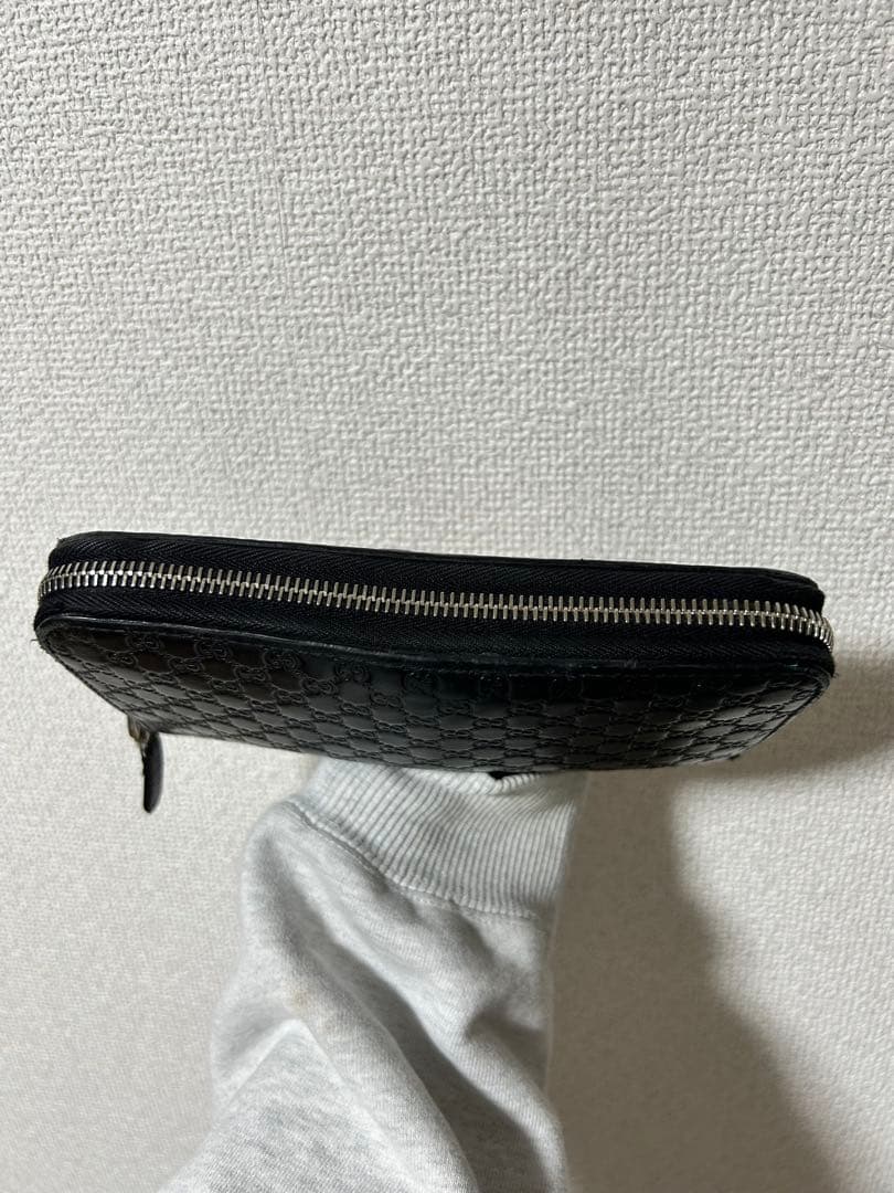 GUCCI グッチ 長財布 黒 マイクロシマ シマGG柄 ラウンドファスナー